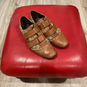Gucci Brown/Beige GG Canvas and Leather Double Velcro Strap Sneakers E44 1/2